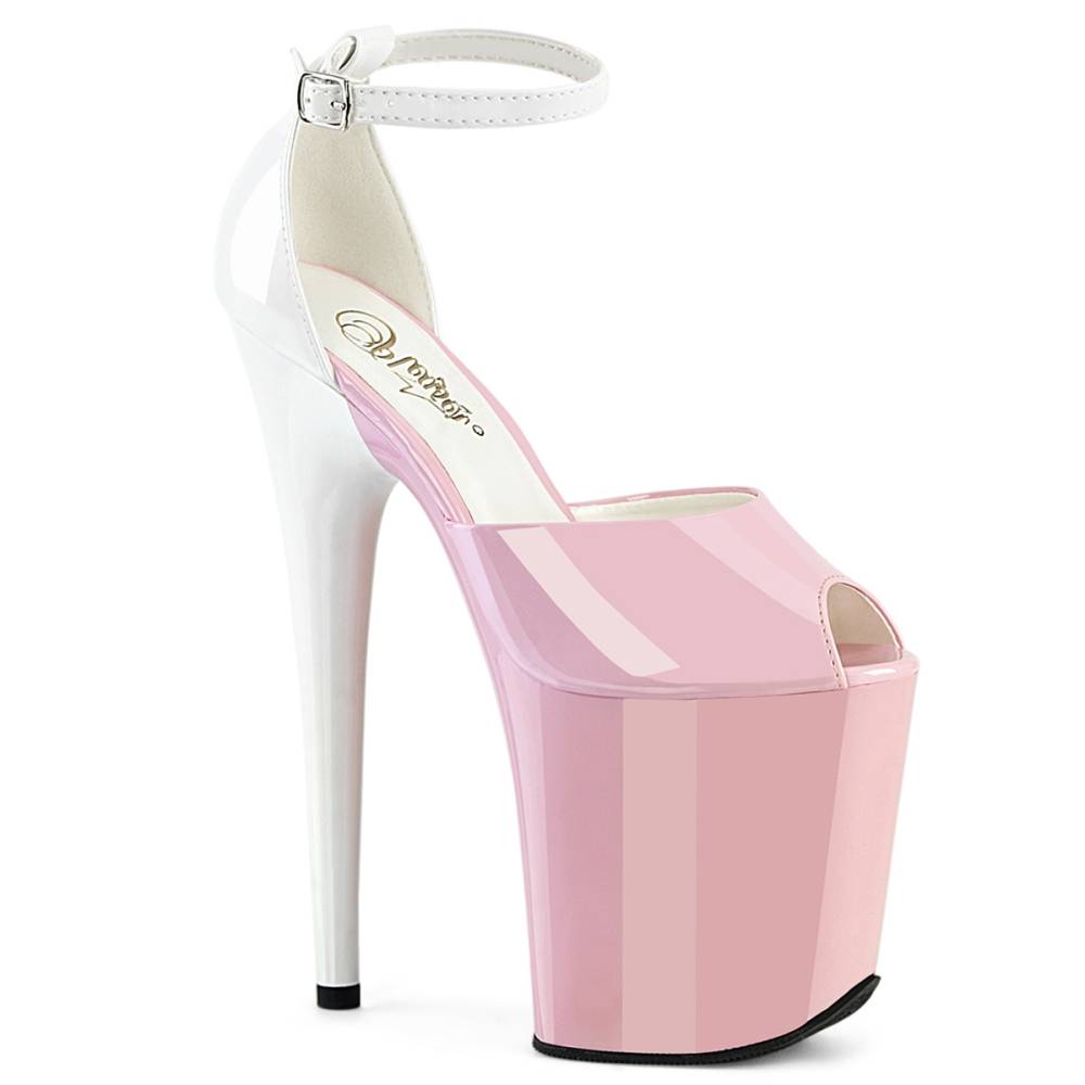 Pleaser - FLAMINGO-868 Sandaal met enkelband, Paaldans schoenen - Roze/Wit